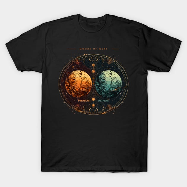 Mars Moons, Space Solar System Moonscape Wall Art T-Shirt by Moonfarer